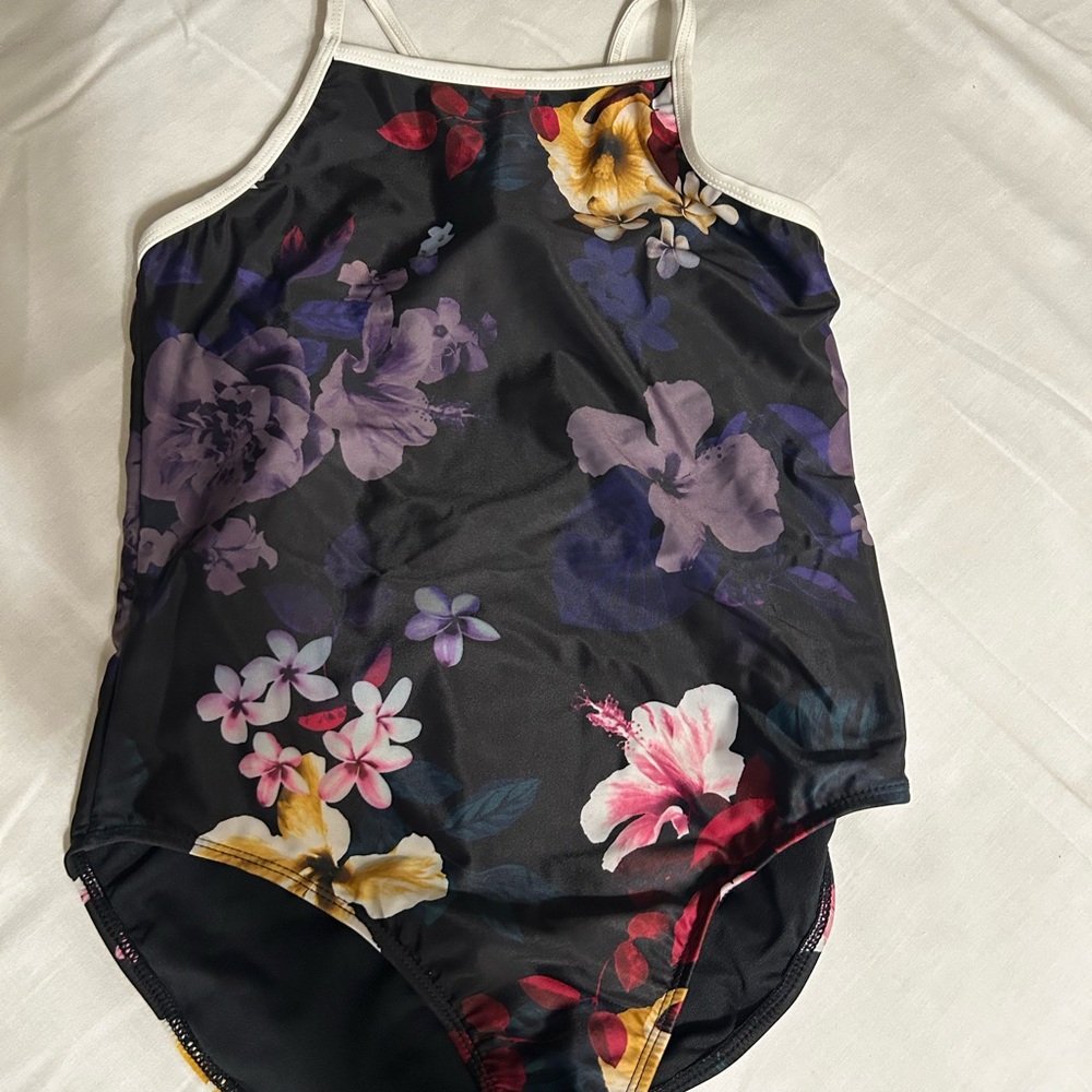 Wonder Nation Floral Black Swimsuit Sz XL 14-16